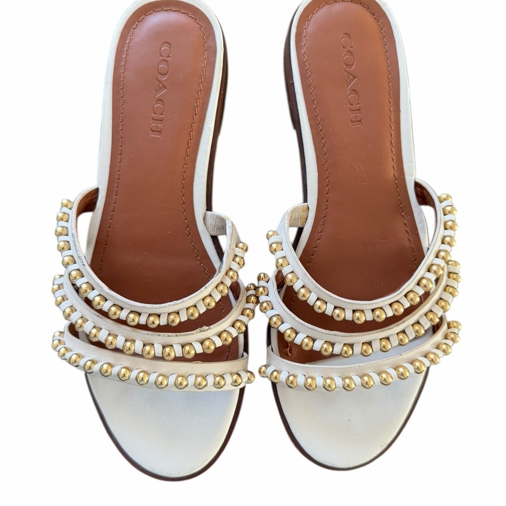 Coach White and gold strappy slide in studded Sandals